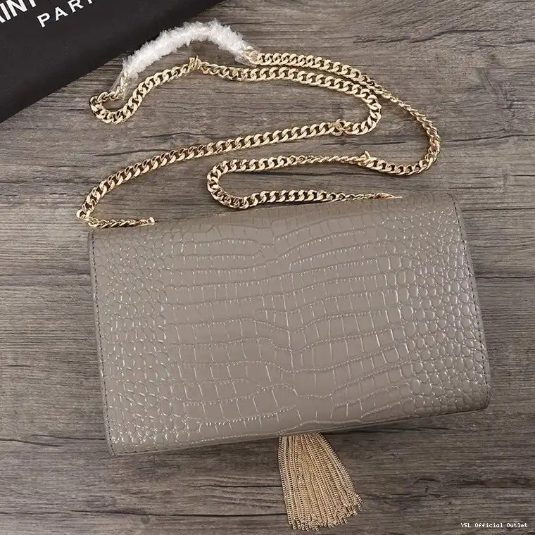 CHEAP Kate Medium with Chain Crocodile Shiny Laurent Embossed Gold Bag Grey Saint Leather In Tassel 0219