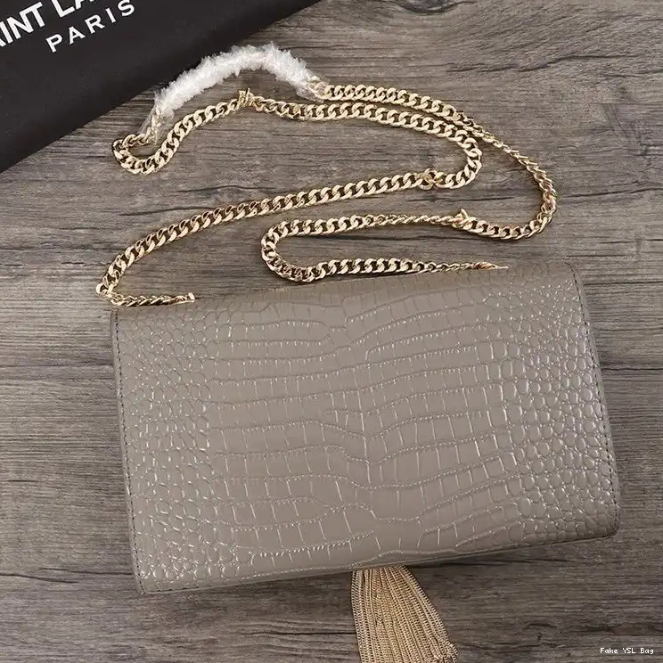 CHEAP Saint Gold Laurent Tassel Grey In Embossed Shiny Medium Kate with Crocodile Bag Chain Leather 0218