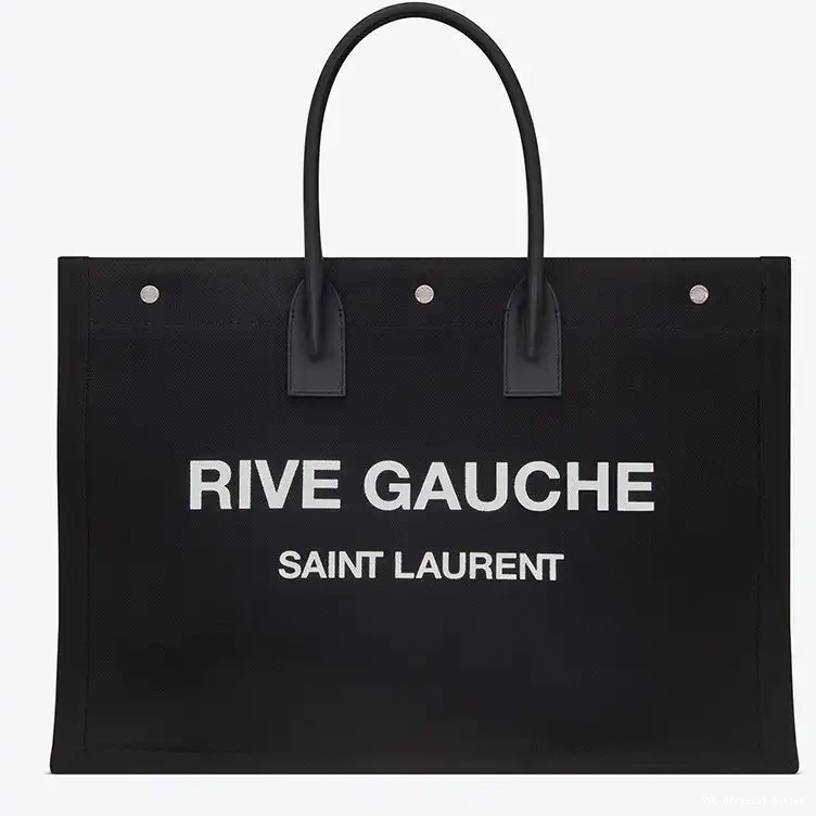 CHEAP Linen Laurent Black Leather Gauche In And Saint Tote Rive 0222