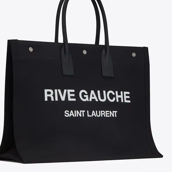 CHEAP Linen Laurent Black Leather Gauche In And Saint Tote Rive 0222