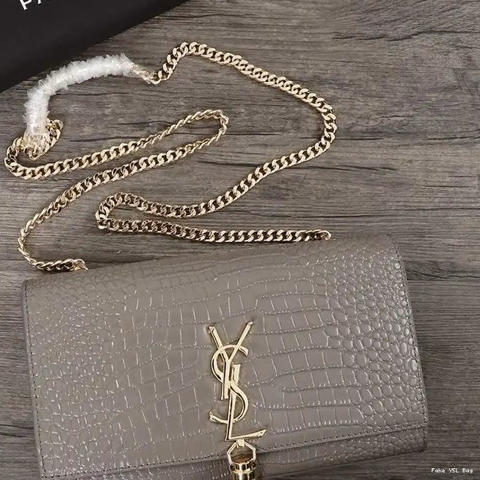 CHEAP Saint Gold Laurent Tassel Grey In Embossed Shiny Medium Kate with Crocodile Bag Chain Leather 0218