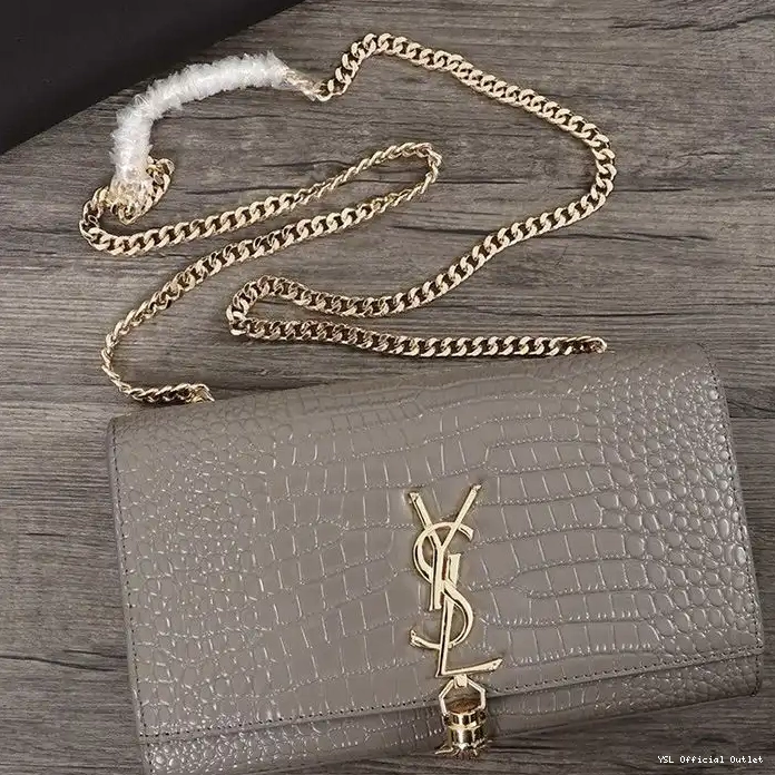 CHEAP Chain with Gold Medium Laurent Bag Saint Tassel Leather In Shiny Kate Crocodile Embossed Grey 0215