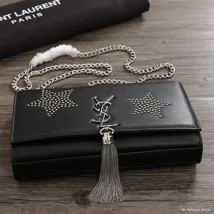 CHEAP Chain Laurent In Medium with Bag Tassel Kate Star Leather Saint Studded Silver Black 0225