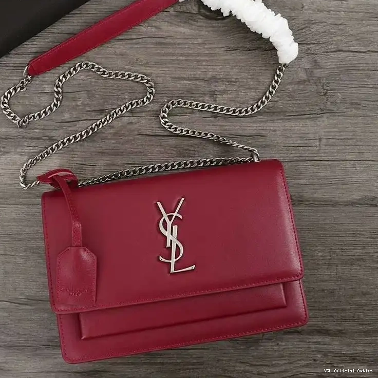 CHEAP Leather Saint Red Laurent Chain Bag In Medium Silver Sunset 0215