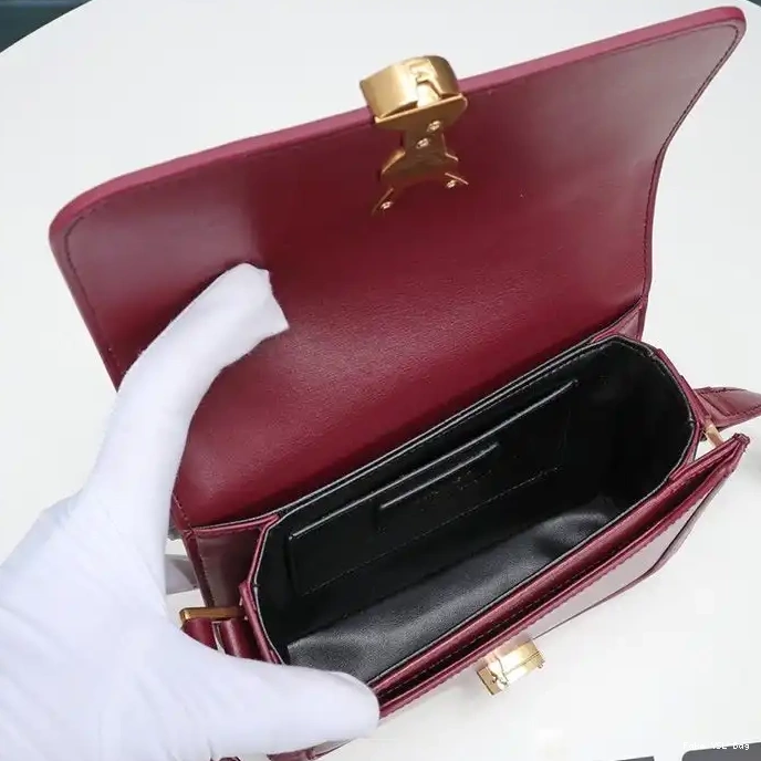 CHEAP Saint Satchel Solferino Gold Burgundy Laurent Small Box Leather In 0213