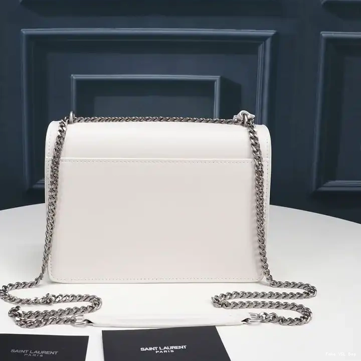 CHEAP Laurent In Leather White Chain Bag Sunset Silver Saint Medium 0220