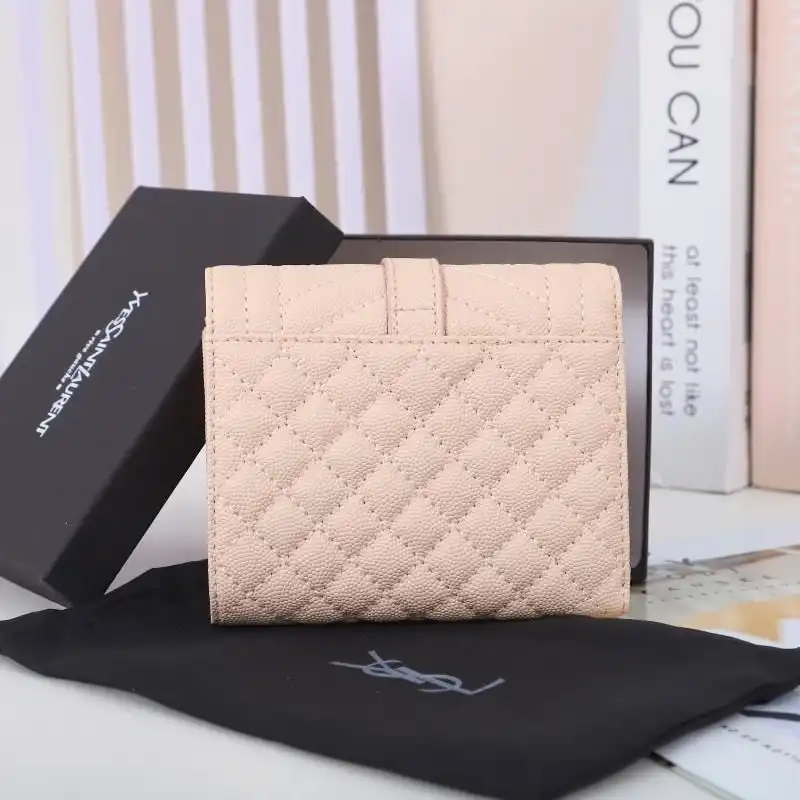 CHEAP Saint Laurent Small Envelope Trifold Wallet In Mixed Grained Matelasse Leather Pink Gold 0206