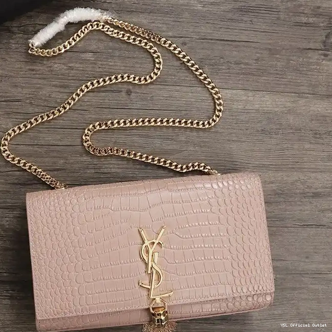 CHEAP Laurent In Pink Medium Bag Saint Chain Leather Gold with Crocodile Kate Shiny Embossed Tassel 0210