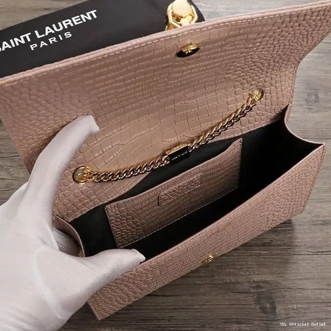 CHEAP Laurent In Pink Medium Bag Saint Chain Leather Gold with Crocodile Kate Shiny Embossed Tassel 0210