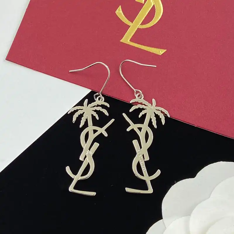 CHEAP Saint Laurent Opyum Pendant Earrings In Palm Tree Metal Silver 0204