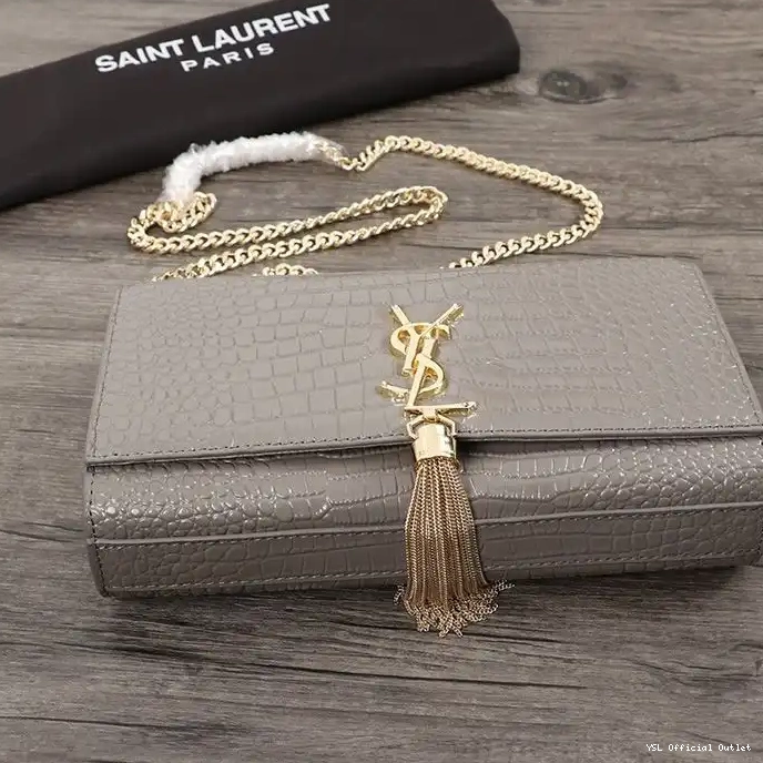 CHEAP Kate Medium with Chain Crocodile Shiny Laurent Embossed Gold Bag Grey Saint Leather In Tassel 0219