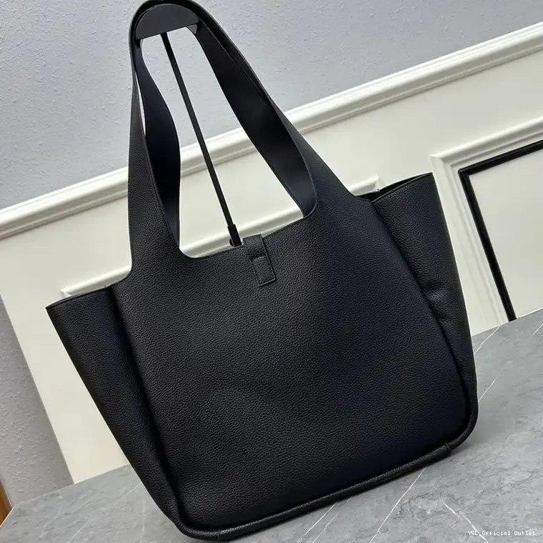 CHEAP Leather In Saint Laurent Grained Bea Black Tote Gold 0219