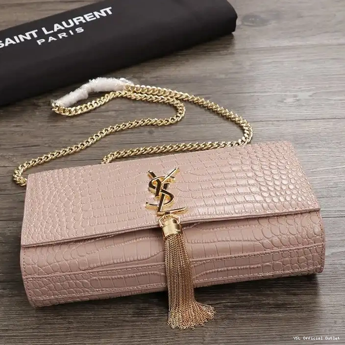 CHEAP Laurent In Pink Medium Bag Saint Chain Leather Gold with Crocodile Kate Shiny Embossed Tassel 0210