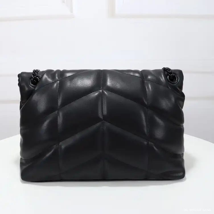 CHEAP Lambskin Medium Quilted Saint Loulou Puffer Black In Laurent Bag 0209