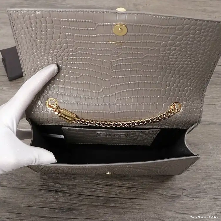 CHEAP Kate Medium with Chain Crocodile Shiny Laurent Embossed Gold Bag Grey Saint Leather In Tassel 0219