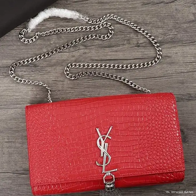 CHEAP Shiny Kate with Chain Embossed Medium Red Silver Crocodile Leather Tassel Saint Laurent Bag In 0223