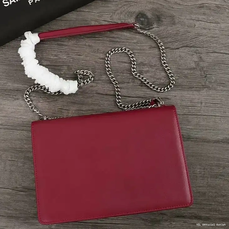 CHEAP Leather Saint Red Laurent Chain Bag In Medium Silver Sunset 0215