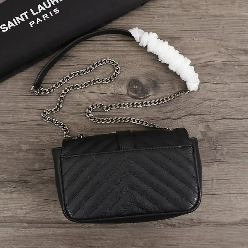 CHEAP Saint Laurent Mini Envelope Chain Bag In Matelasse Leather Black Silver 0202