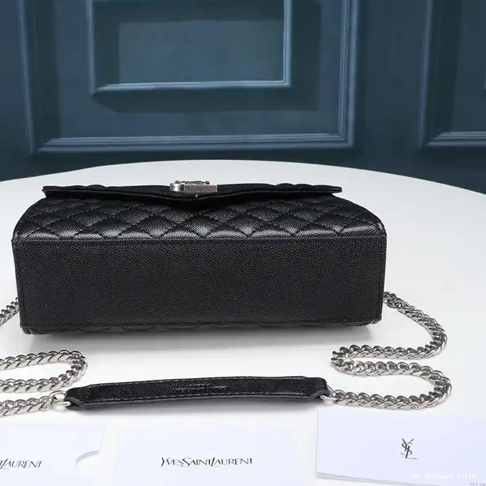 CHEAP Saint Mixed Laurent Leather Silver In Small Matelasse Chain Black Grained Bag Envelope 0208