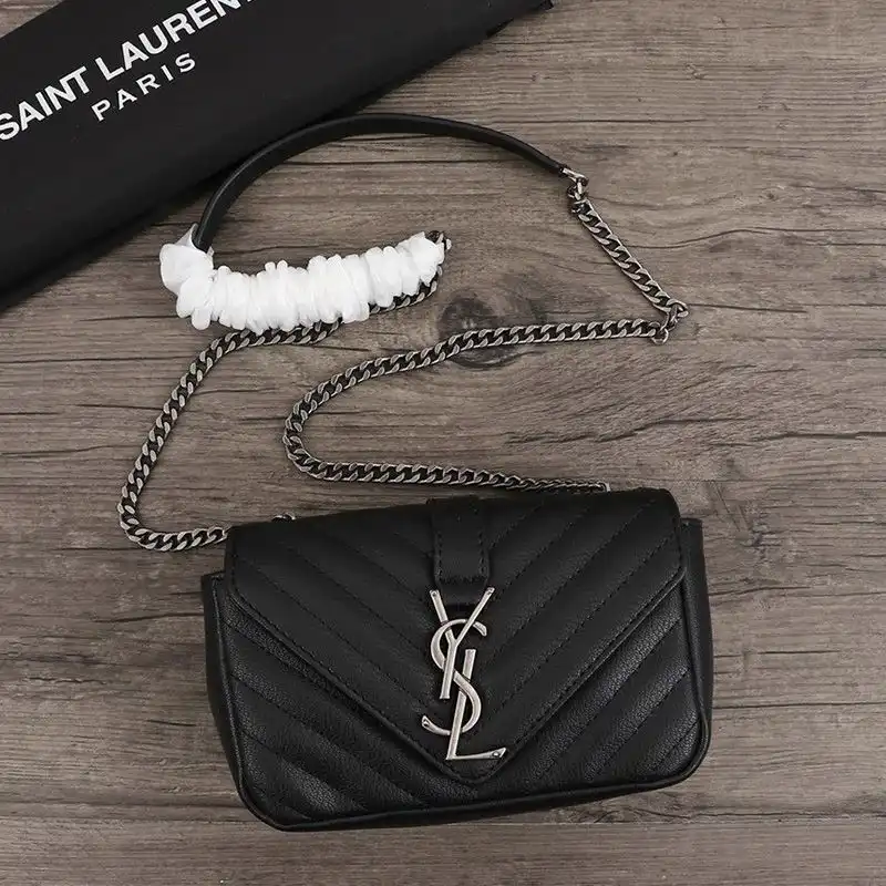 CHEAP Saint Laurent Mini Envelope Chain Bag In Matelasse Leather Black Silver 0202