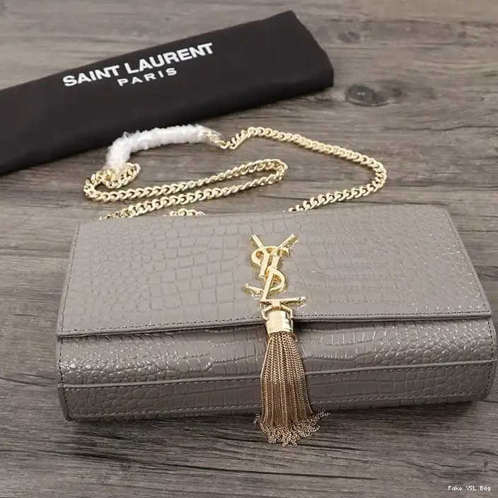 CHEAP Saint Gold Laurent Tassel Grey In Embossed Shiny Medium Kate with Crocodile Bag Chain Leather 0218