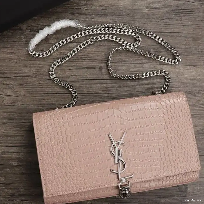 CHEAP Pink Silver In Medium Bag Laurent Chain Crocodile Kate with Tassel Embossed Shiny Saint Leather 0224