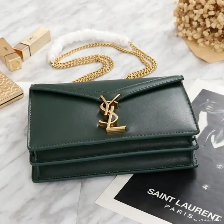 CHEAP In Laurent Saint Clasp Bag Leather Green Smooth Cassandra Gold 0215