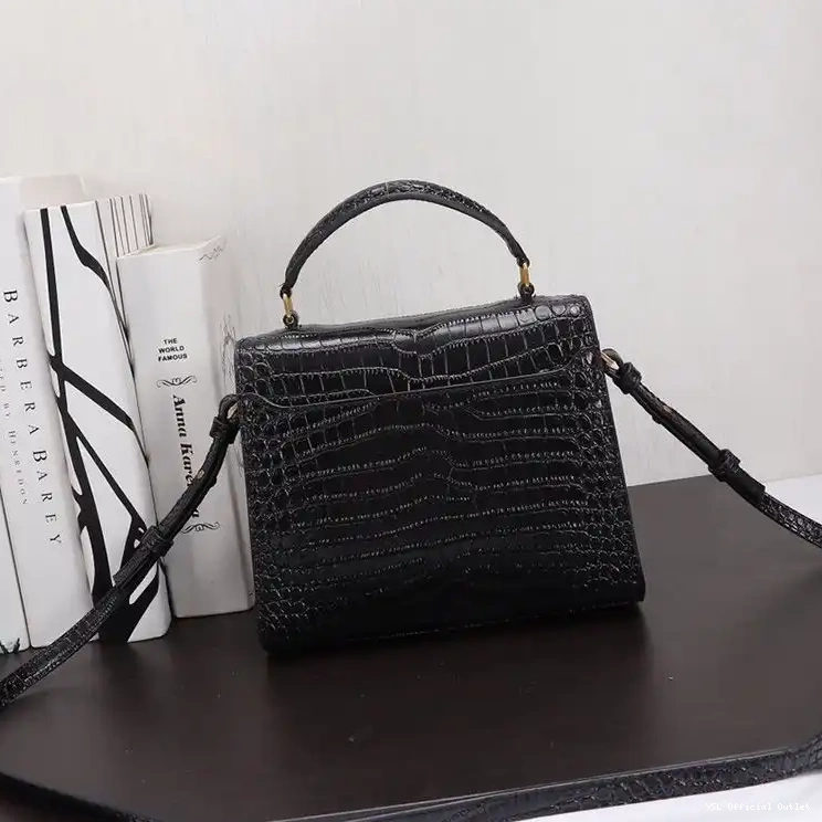 CHEAP Cassandra Gold Laurent Black Handle Embossed Top In Mini Saint Crocodile Bag Leather 0213