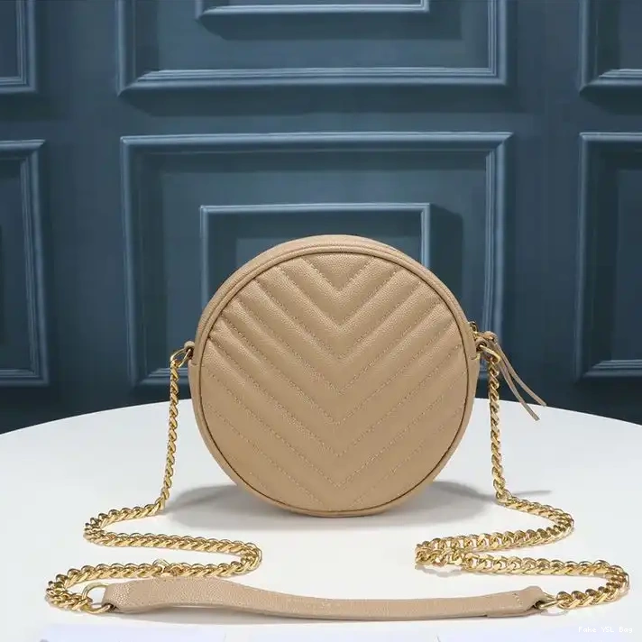 CHEAP Vinyle Saint Laurent In Camera Bag Gold Round Leather Matelasse Apricot Grained 0316
