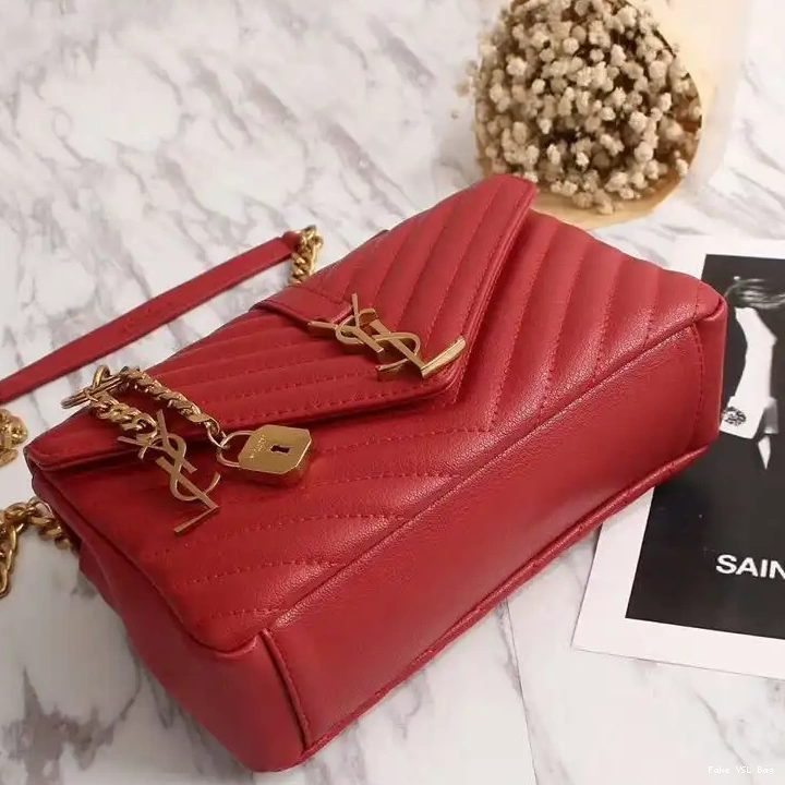 CHEAP Leather Medium College Matelasse Gold Bag Laurent Chain In Saint Red Classic 0316
