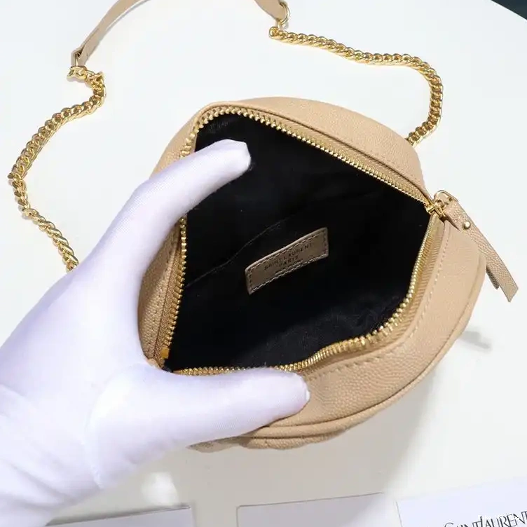 CHEAP Vinyle Saint Laurent In Camera Bag Gold Round Leather Matelasse Apricot Grained 0316
