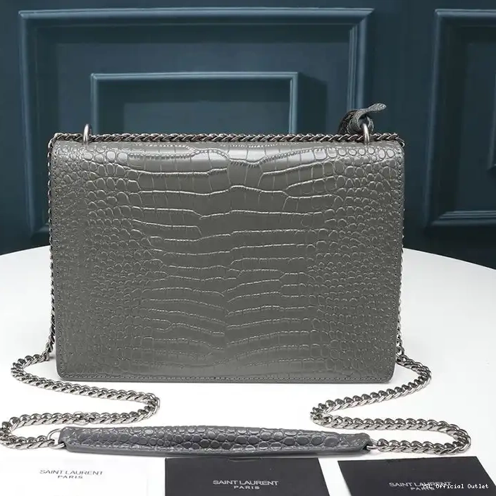 CHEAP Crocodile Sunset Grey In Saint Silver Chain Leather Embossed Medium Bag Laurent 0322