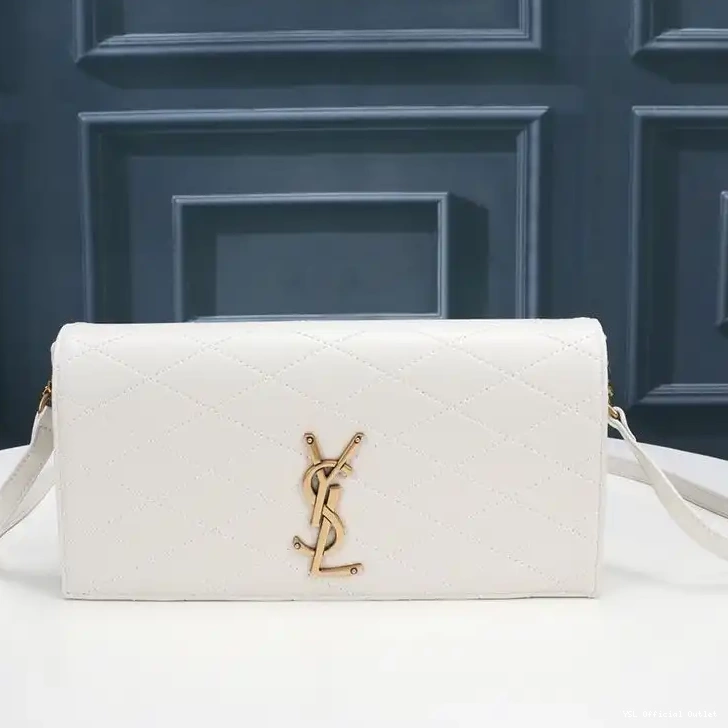 CHEAP Bag Gold In Lambskin 99 White Diamond-Quilted Kate Saint Laurent Chain 0319