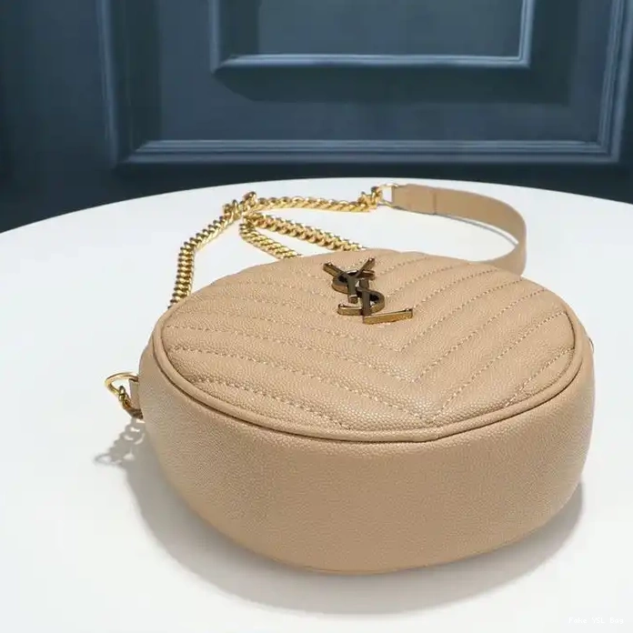 CHEAP Vinyle Saint Laurent In Camera Bag Gold Round Leather Matelasse Apricot Grained 0316